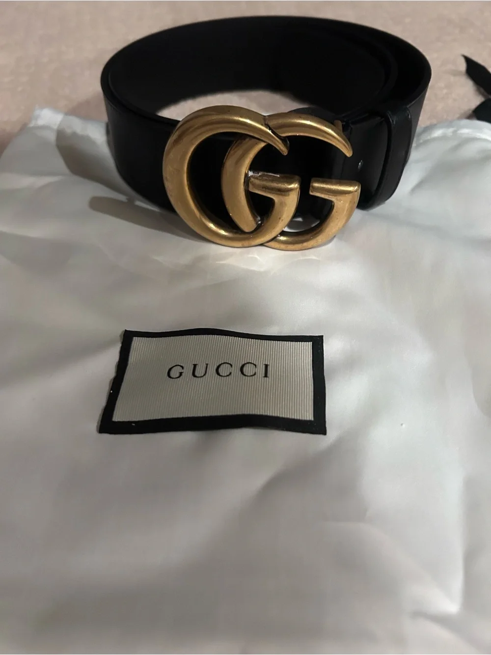 Gucci Black Leather Belt with Gold Double G Buckle